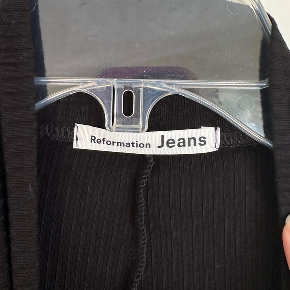 Reformation Maya Knit Dress Ribbed Long Sleeve Skater Mini Dress Black Large - Picture 7 of 8